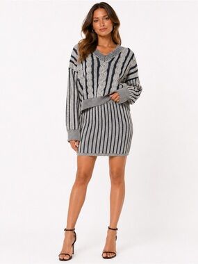 Striped Cable Knit Mini Skirt Set NWT
